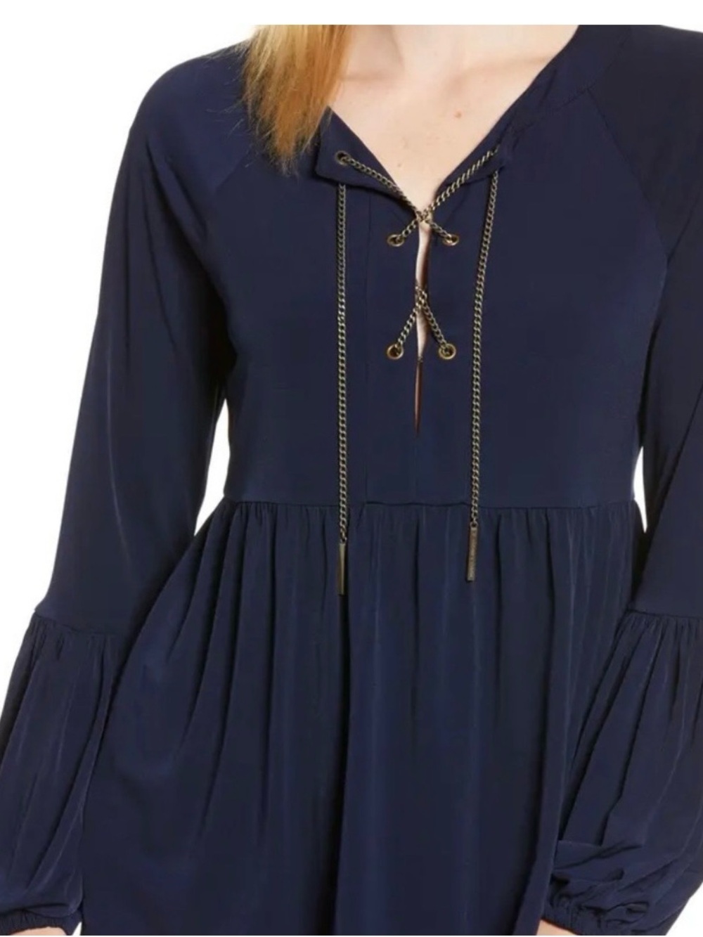 MICHAEL Michael Kors Navy Blue Chain Lace-Up Blouse/Tunic Top Size M - Picture 2 of 4